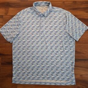 1764 Golf Mens XL Blue Seagull Cloud Print Performance Polo Shirt Short Sleeve
